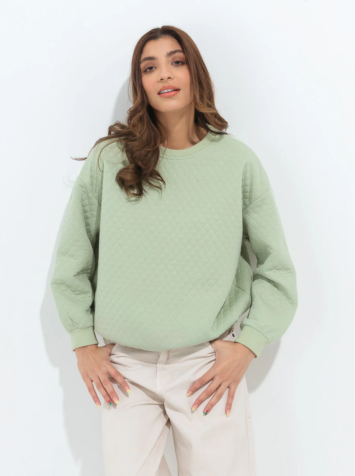 MINT GREEN QUILTED SWEARTSHIRT - Image 2