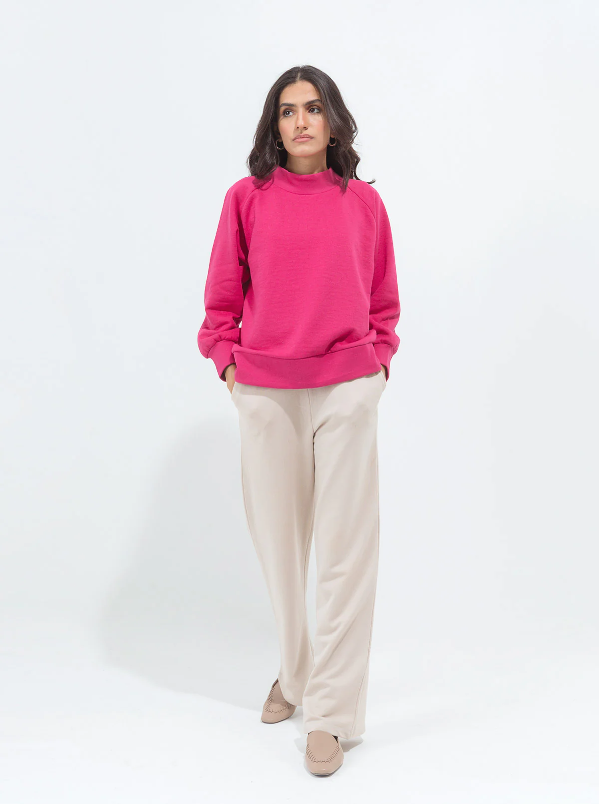 HOT PINK RAGLAN SLEEVE FLEECE SWEATSHIRT - Image 2