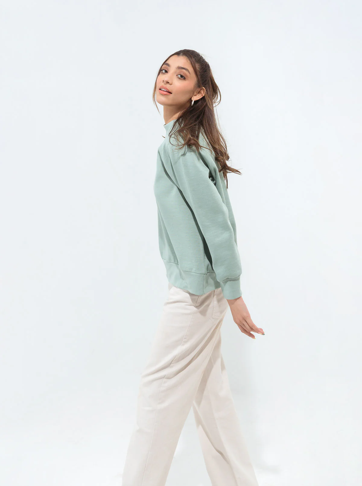MINT GREEN RAGLAN SLEEVE FLEECE SWEATSHIRT - Image 2