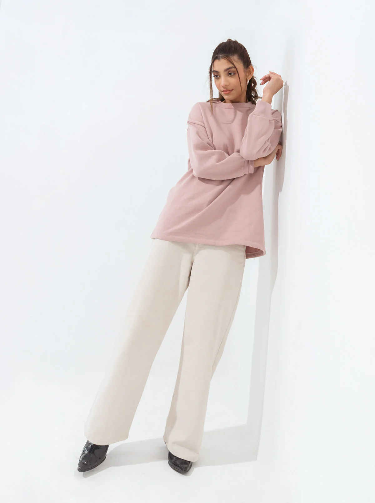BLUSH PINK MOCK NECK FLEECE SWEATSHIRT - Image 4