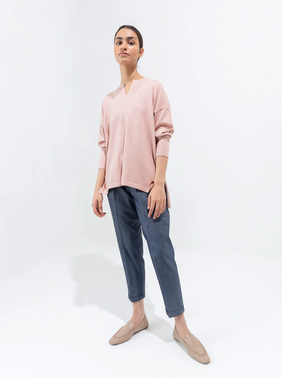 LIGHT PINK MELANGE FINE KNIT SWEATER - Image 3