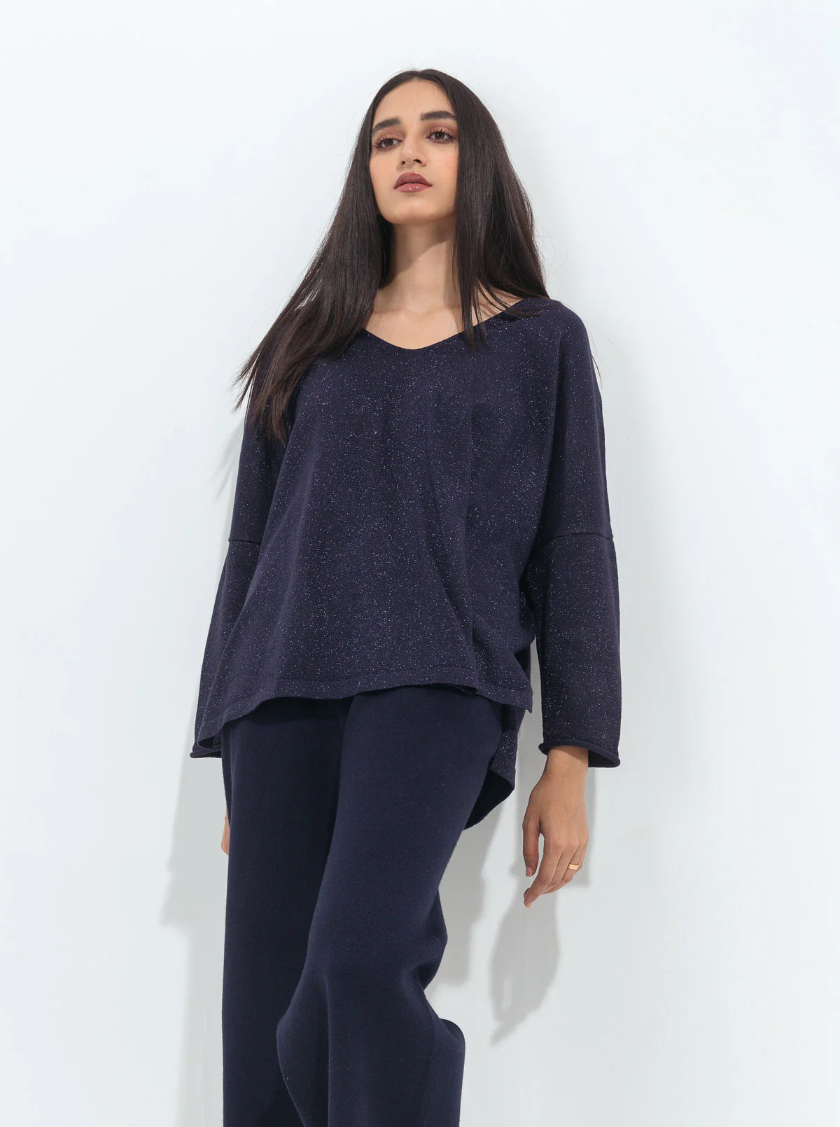 NAVY SHIMMER FINE KNIT TOP - Image 2