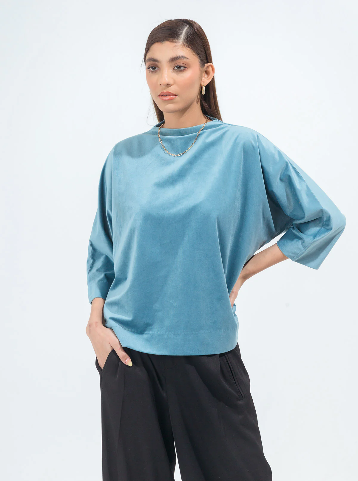 LIGHT TEAL VELOUR TOP - Image 3