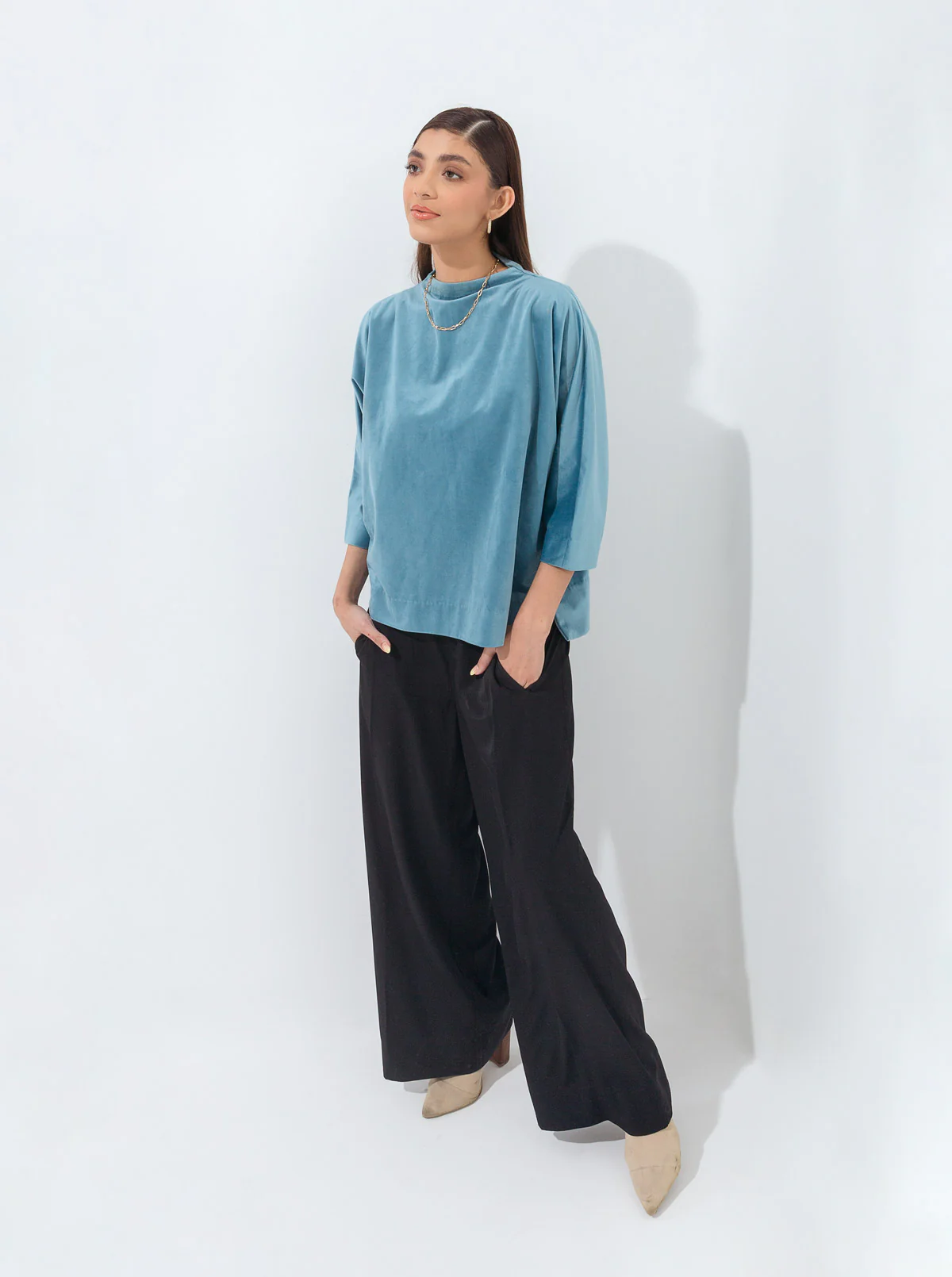 LIGHT TEAL VELOUR TOP - Image 4
