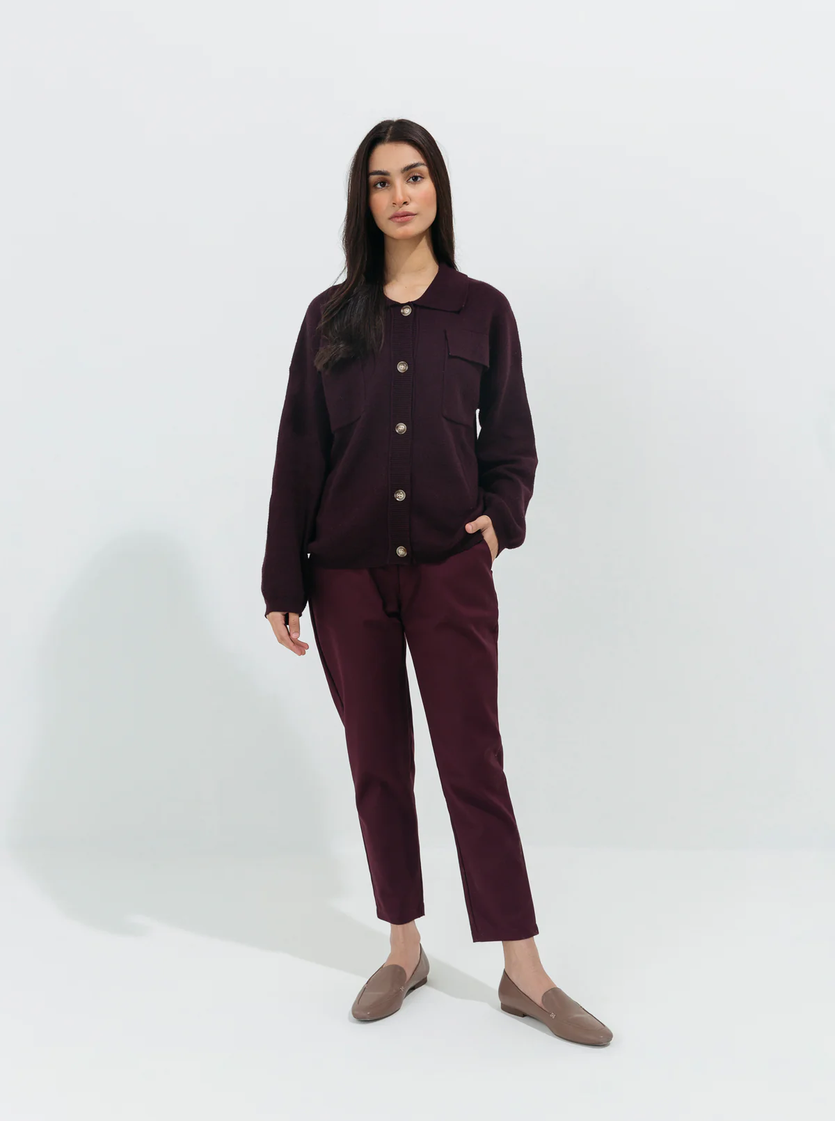 MAROON STRETCH TAILORED PANTS - Image 2