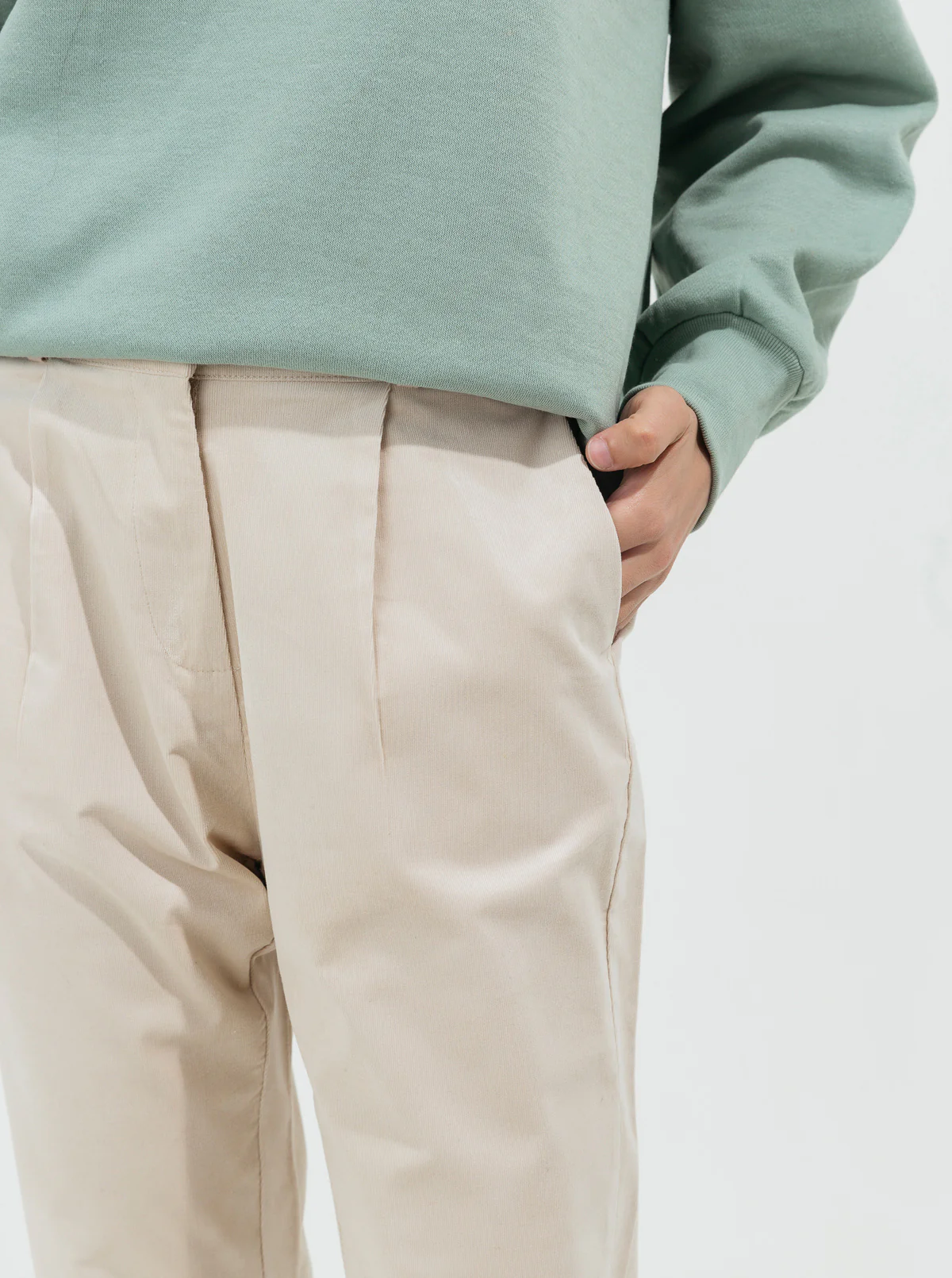 BEIGE CORDUROY STRAIGHT PANTS - Image 3