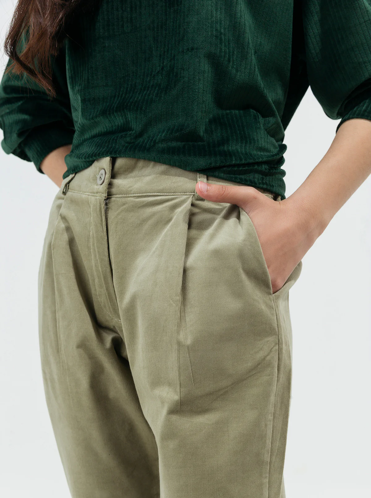 GREEN CORDUROY STRAIGHT PANTS - Image 3