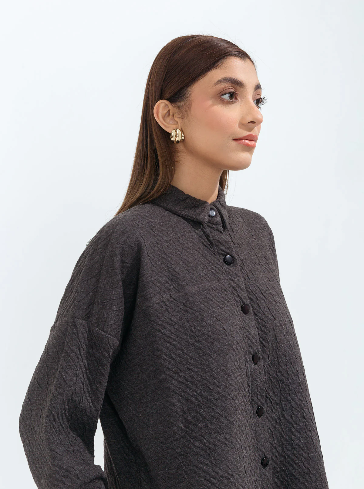 CHARCOAL GRAY TEXTURED KNIT TOP - Image 2