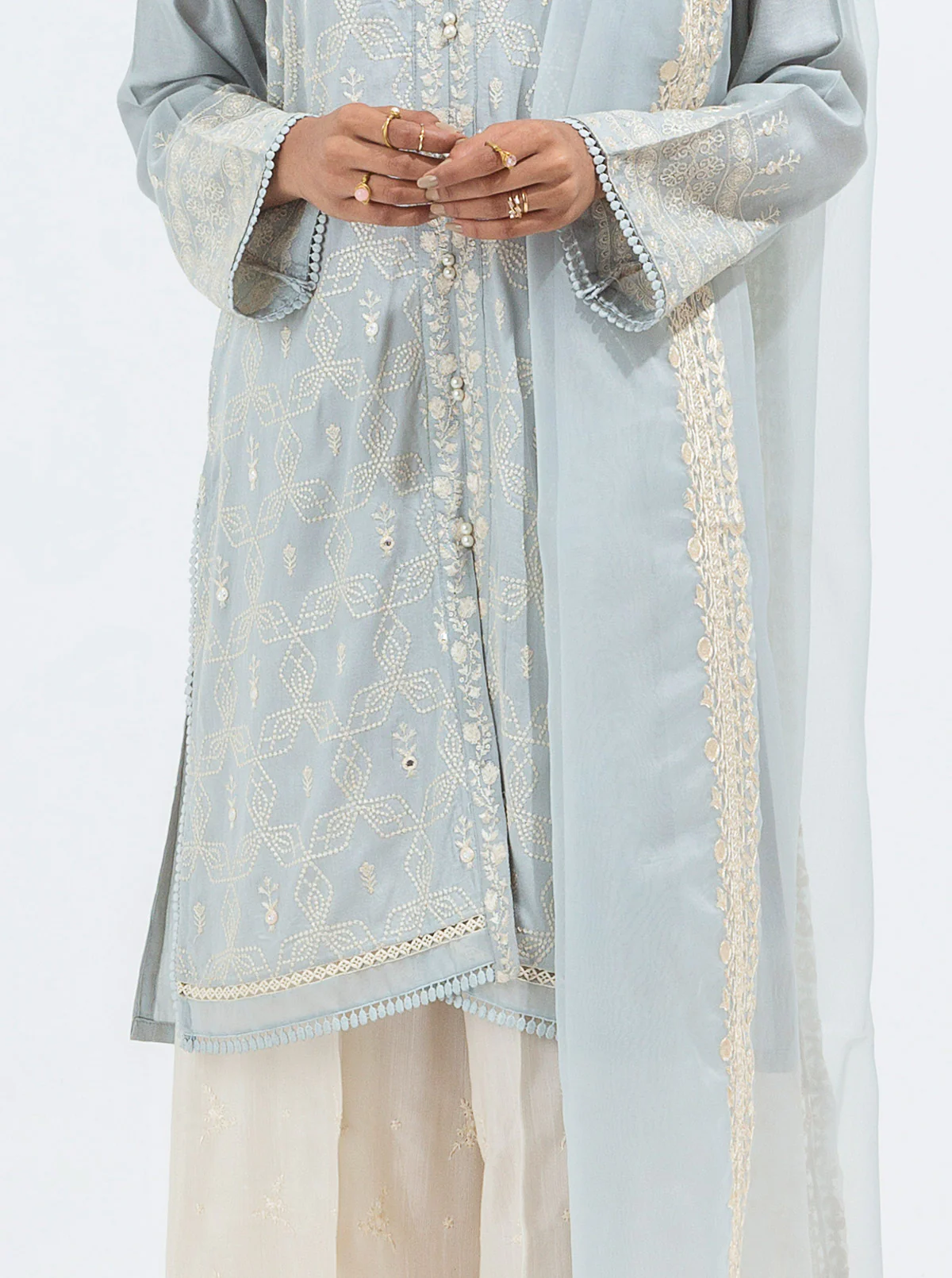 2 PIECE EMBROIDERED COTTON NET SUIT (LUXURY PRET) - Image 2