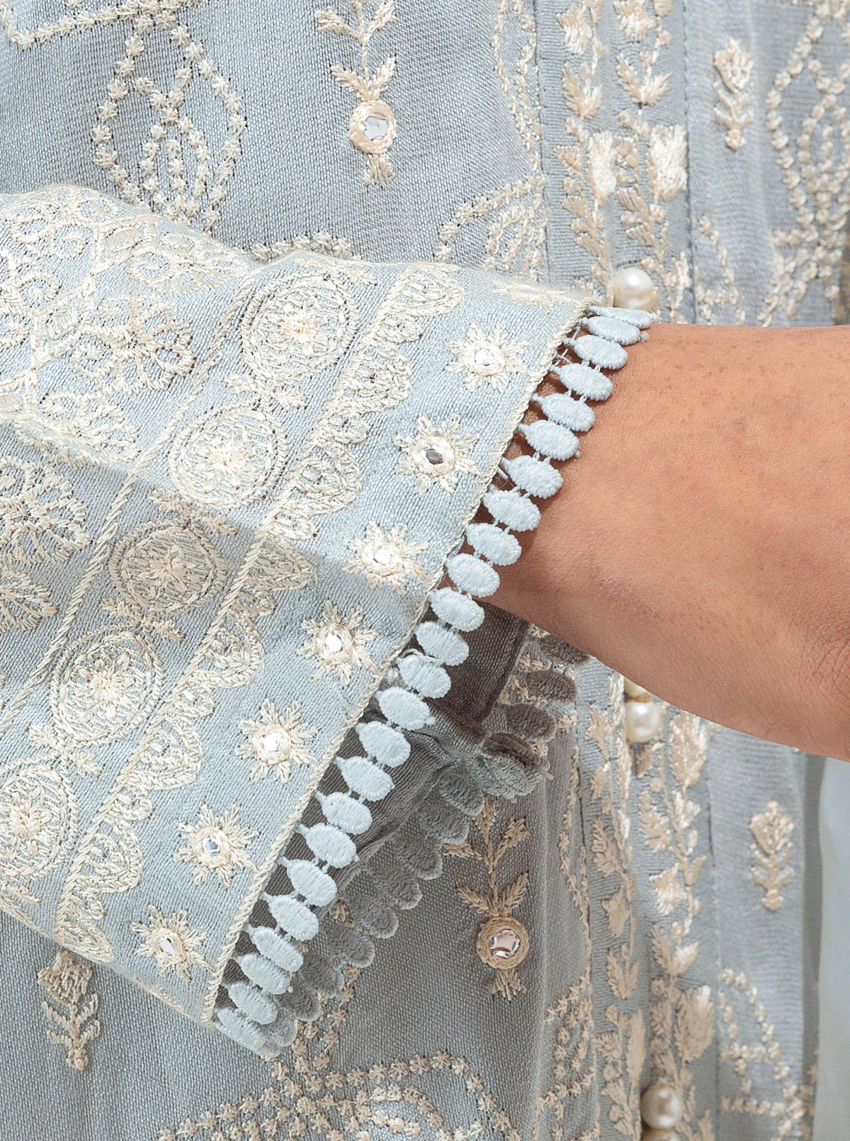 2 PIECE EMBROIDERED COTTON NET SUIT (LUXURY PRET) - Image 3