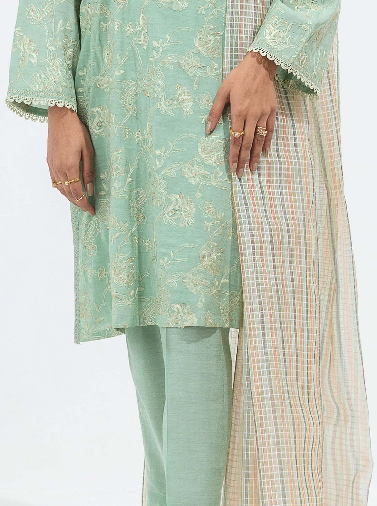 2 PIECE EMBROIDERED PAPER COTTON SUIT (LUXURY PRET) - Image 2