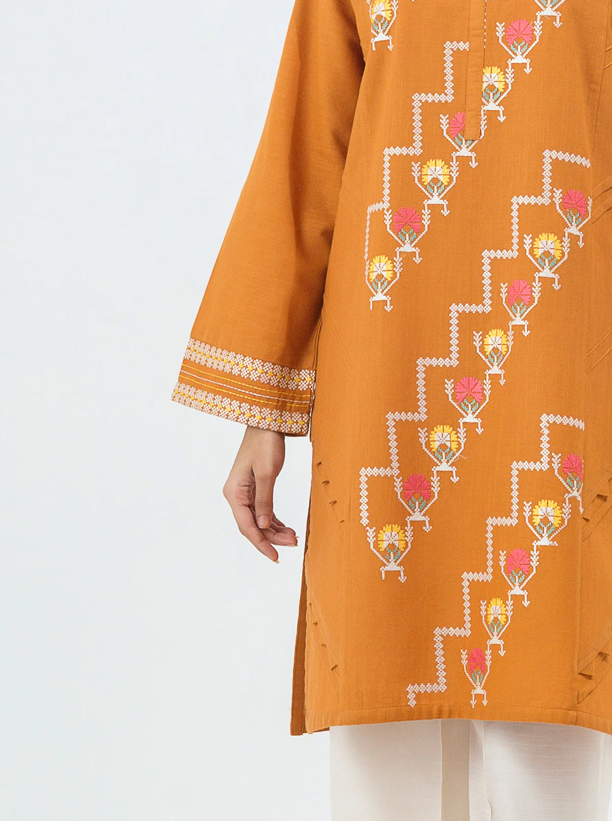 EMBROIDERED SLUB KHADDAR SHIRT (PRET) - Image 2