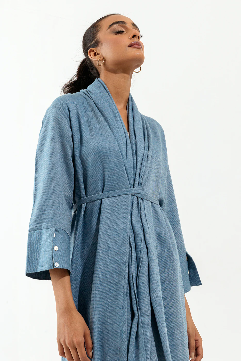 BLUE SHAWL COLLAR LONG TUNIC - Image 2