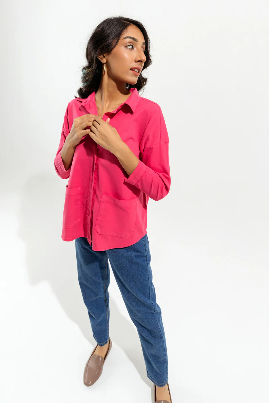 PINK DENIM BUTTON DOWN SHIRT - Image 2