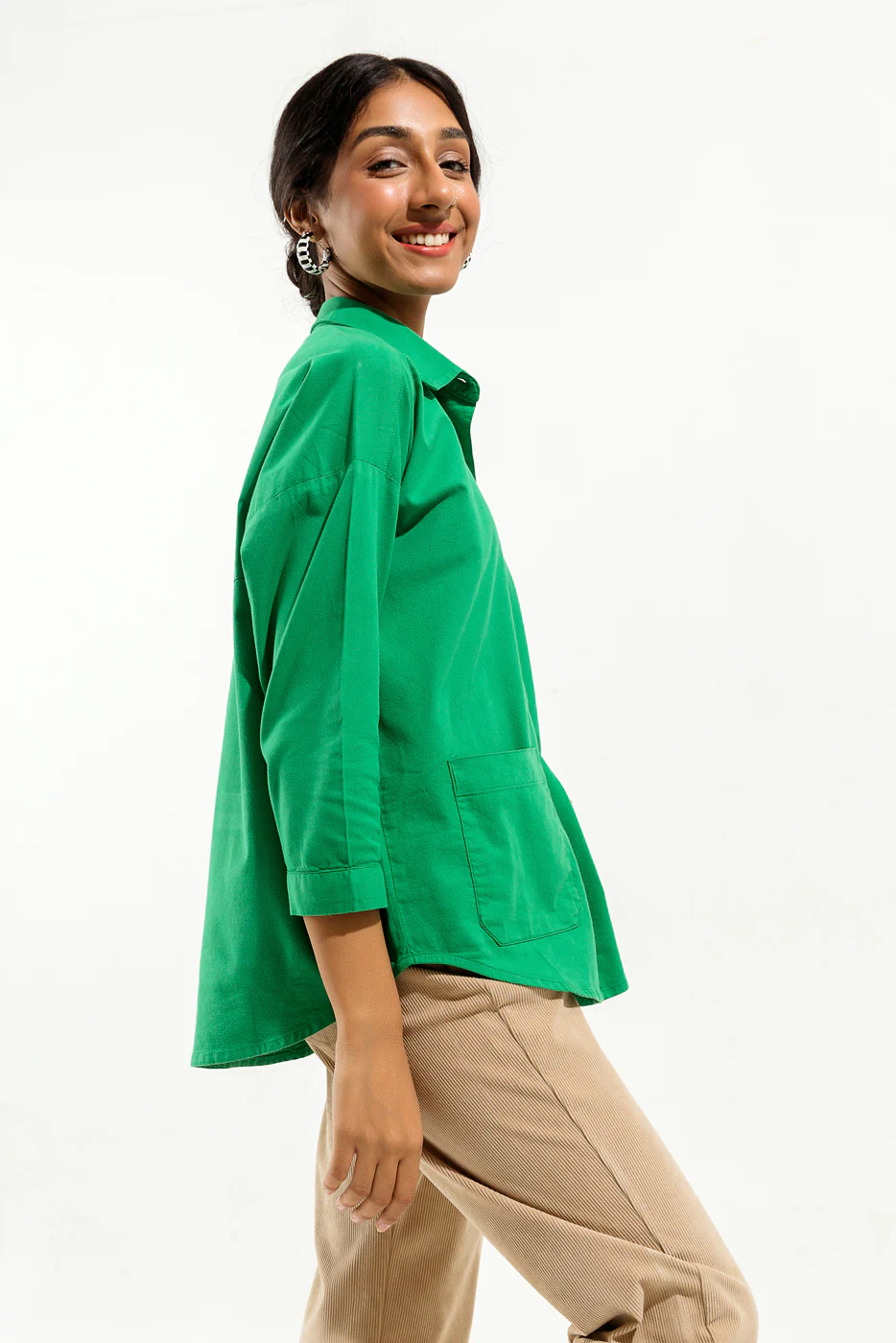 GREEN DENIM BUTTON DOWN SHIRT - Image 4