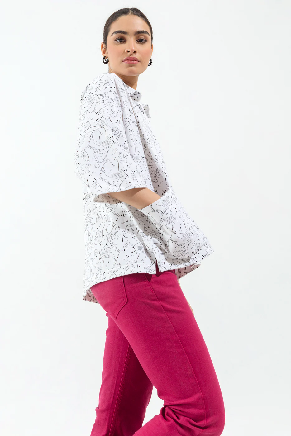 WHITE PRINTED BUTTON DOWN SHIRT - Image 3