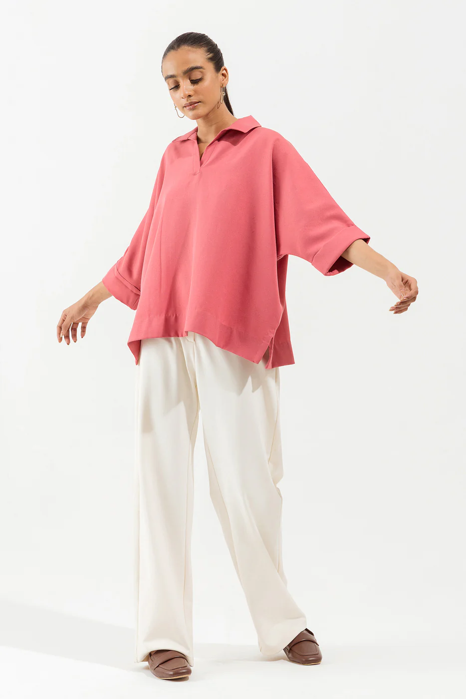 PINK BATWING COLLARED TOP - Image 2