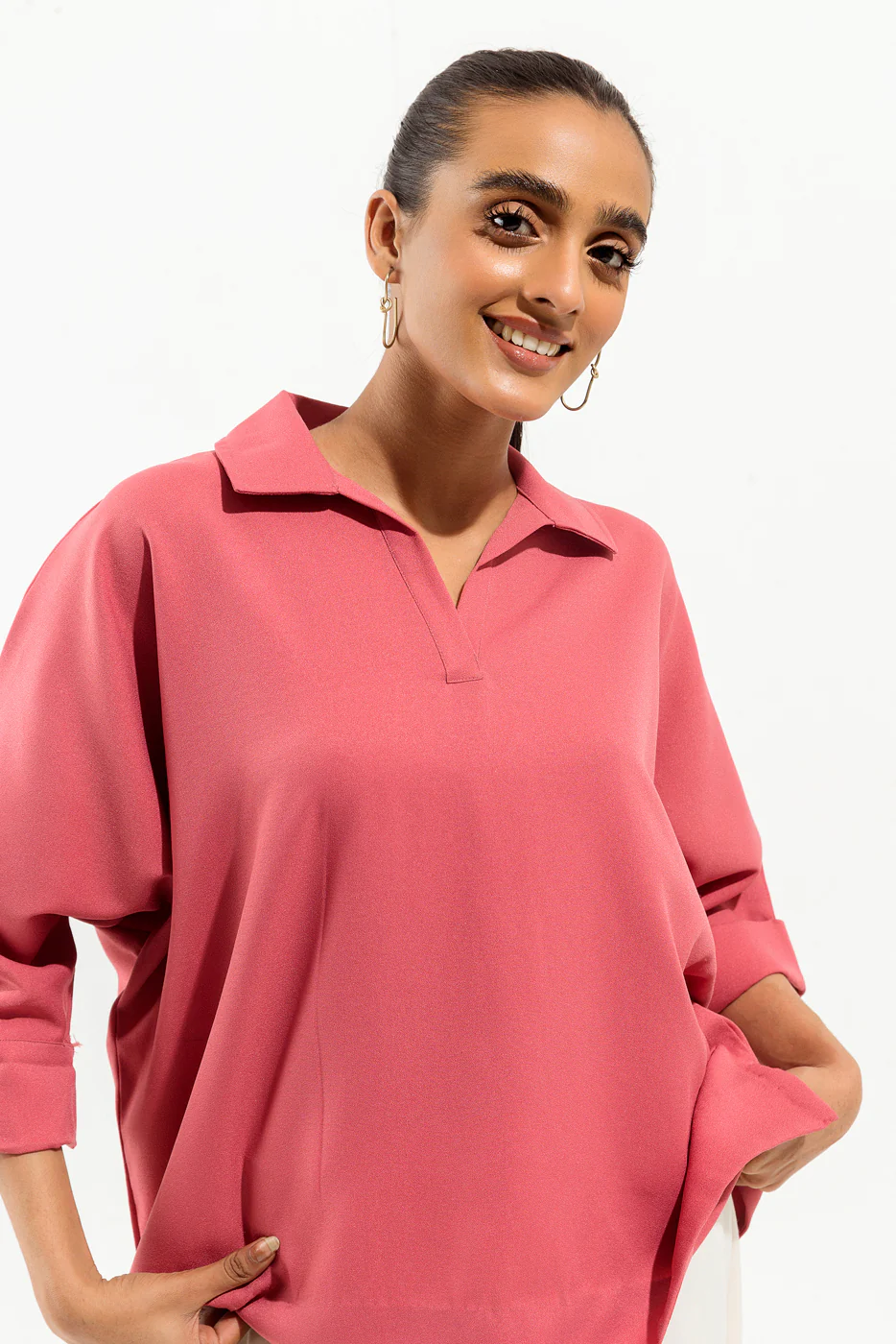 PINK BATWING COLLARED TOP - Image 3