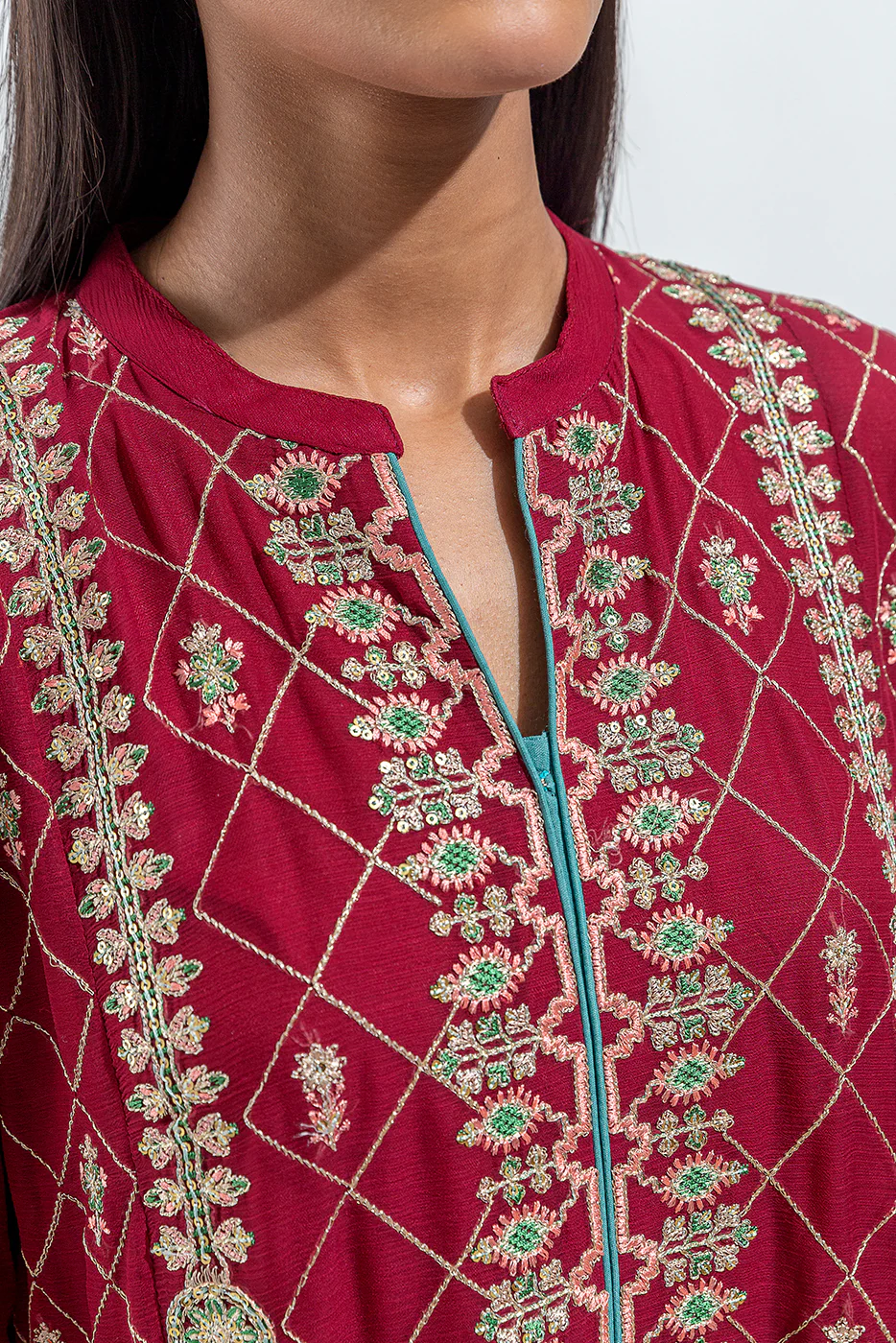 EMBROIDERED CHIFFON SHIRT (LUXURY PRET) - Image 2