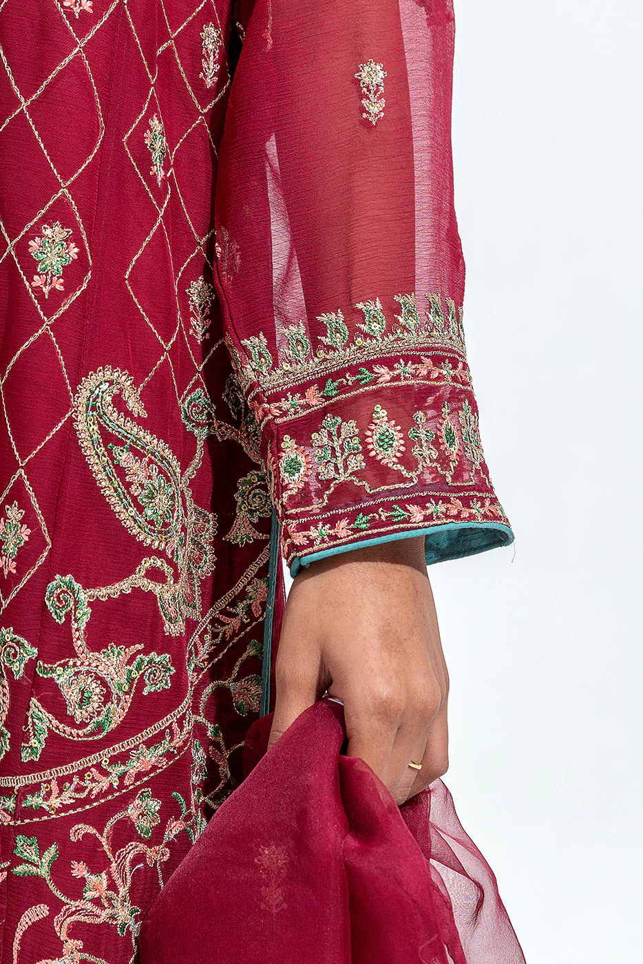 EMBROIDERED CHIFFON SHIRT (LUXURY PRET) - Image 3