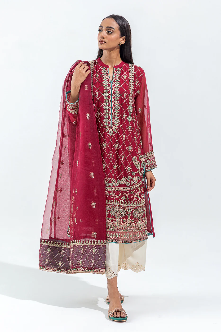 EMBROIDERED CHIFFON SHIRT (LUXURY PRET) - Image 4