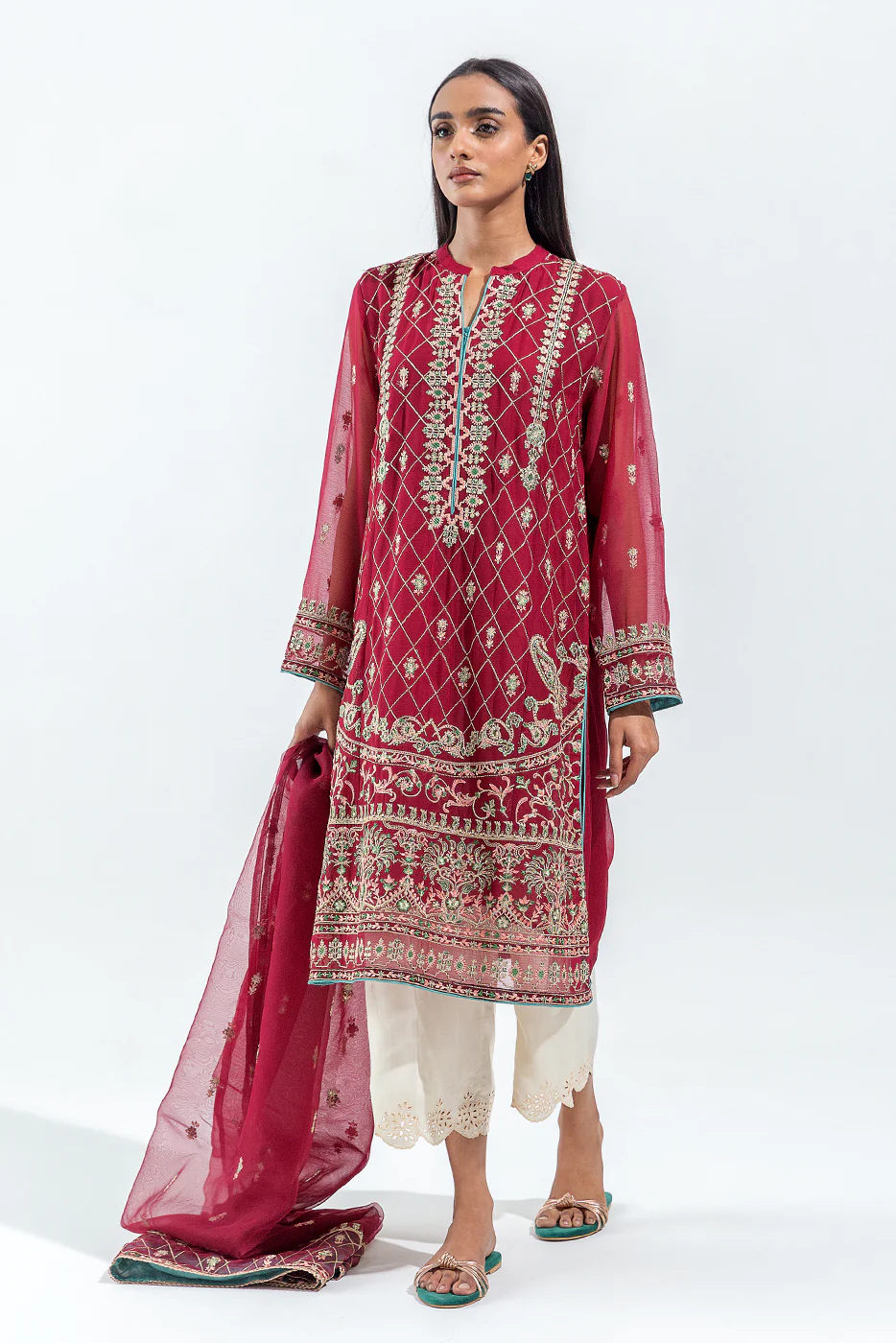 EMBROIDERED CHIFFON SHIRT (LUXURY PRET) - Image 5