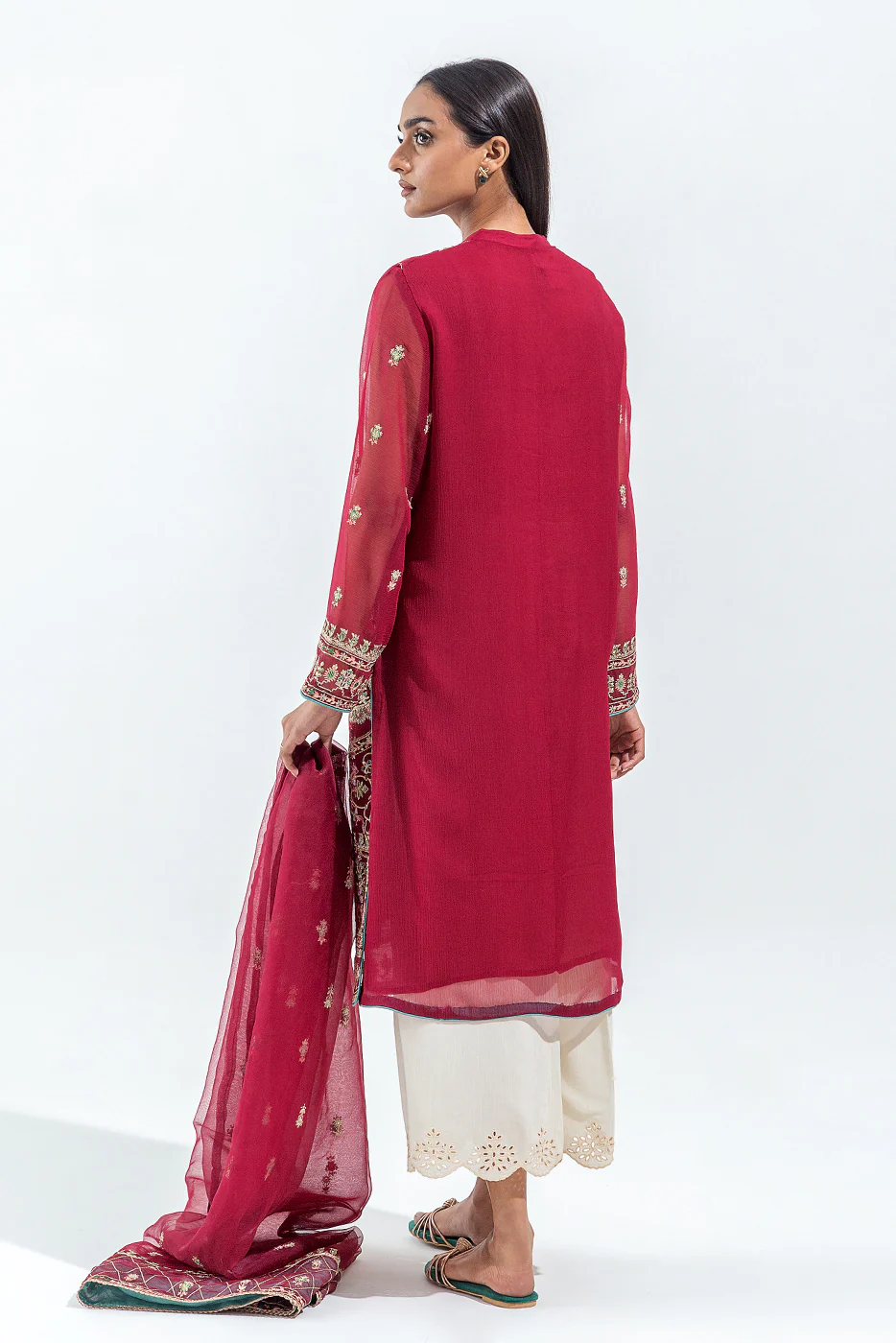 EMBROIDERED CHIFFON SHIRT (LUXURY PRET) - Image 6