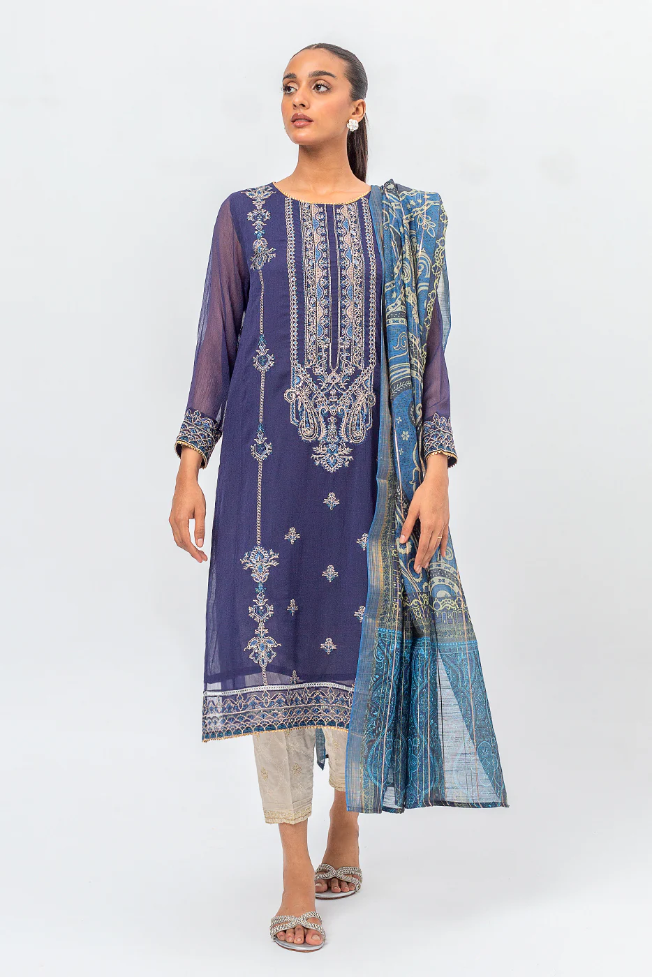 2 PIECE EMBROIDERED CHIFFON SUIT (LUXURY PRET) - Image 2