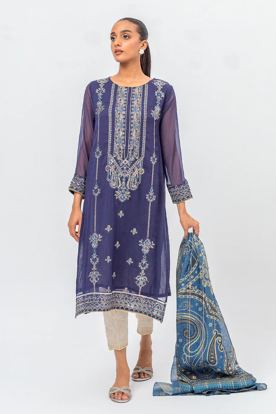 EMBROIDERED CHIFFON SHIRT (LUXURY PRET) - Image 2