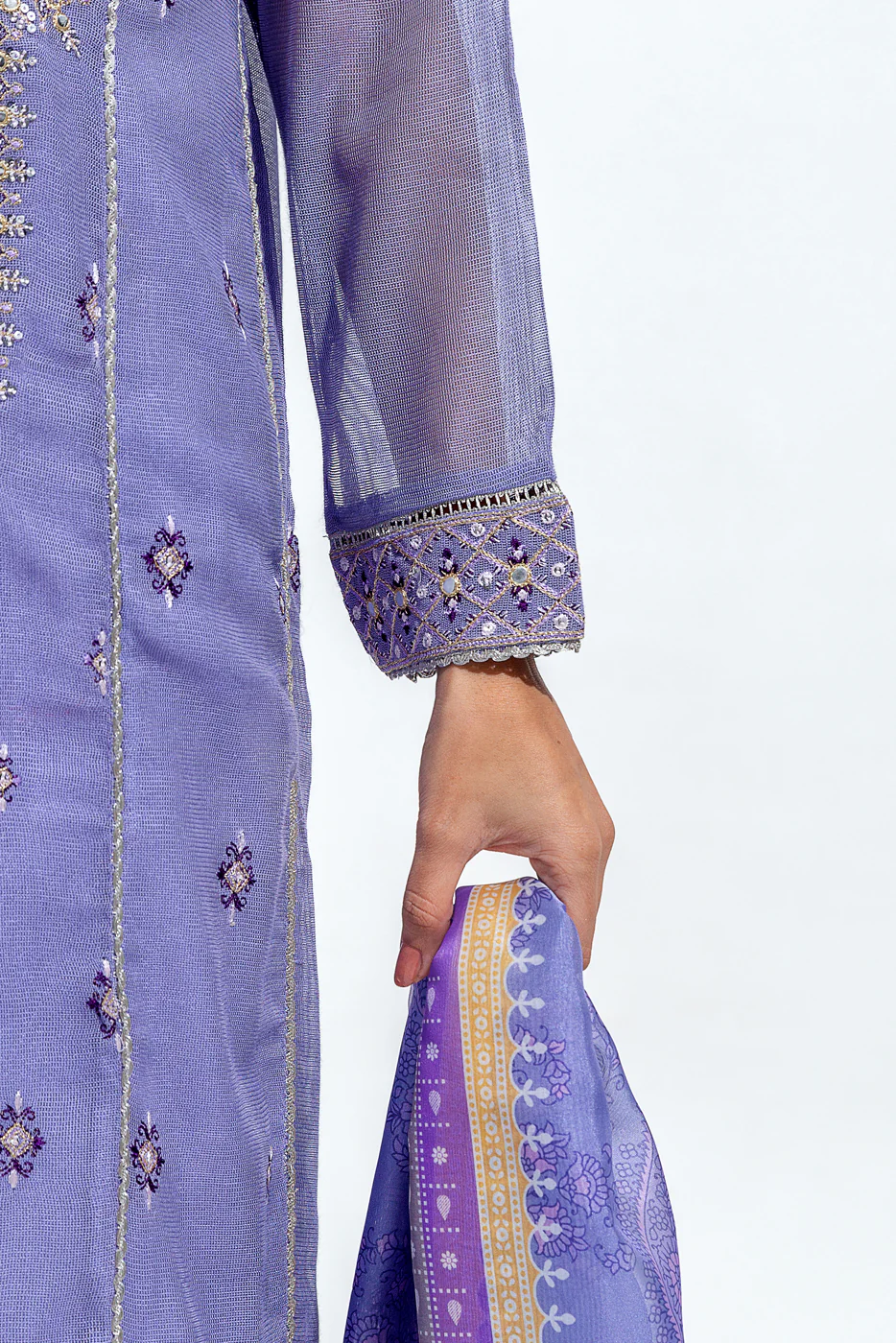2 PIECE EMBROIDERED COTTON NET SUIT (LUXURY PRET) - Image 5