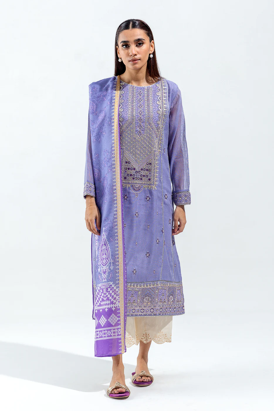 2 PIECE EMBROIDERED COTTON NET SUIT (LUXURY PRET) - Image 6