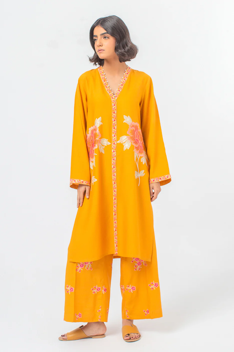 2 PIECE EMBROIDERED VISCOSE SUIT (PRET) - Image 2