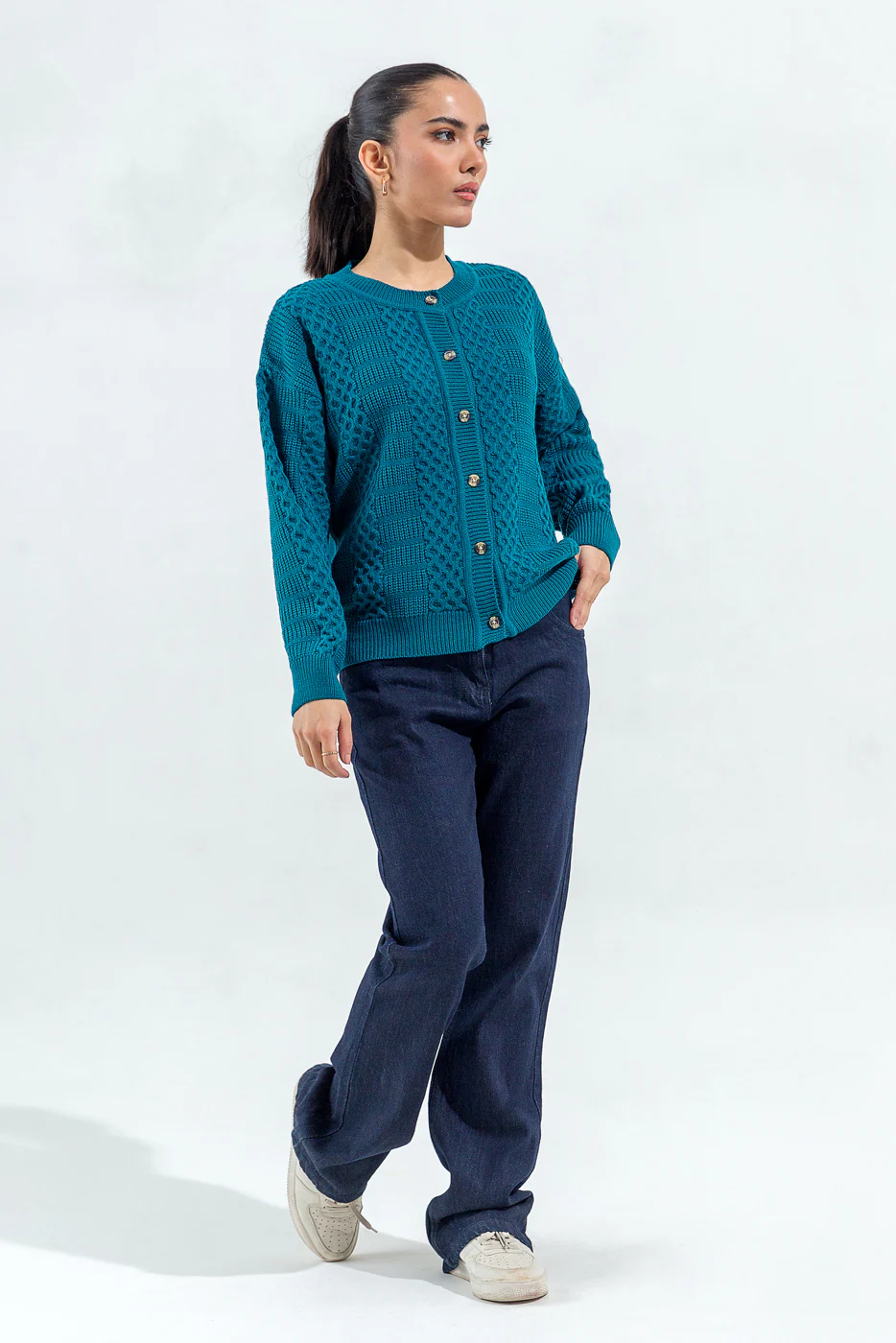 KNITTED CREW NECK CARDIGAN - Image 4