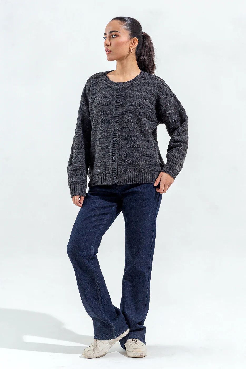 KNITTED CREW NECK CARDIGAN - Image 3