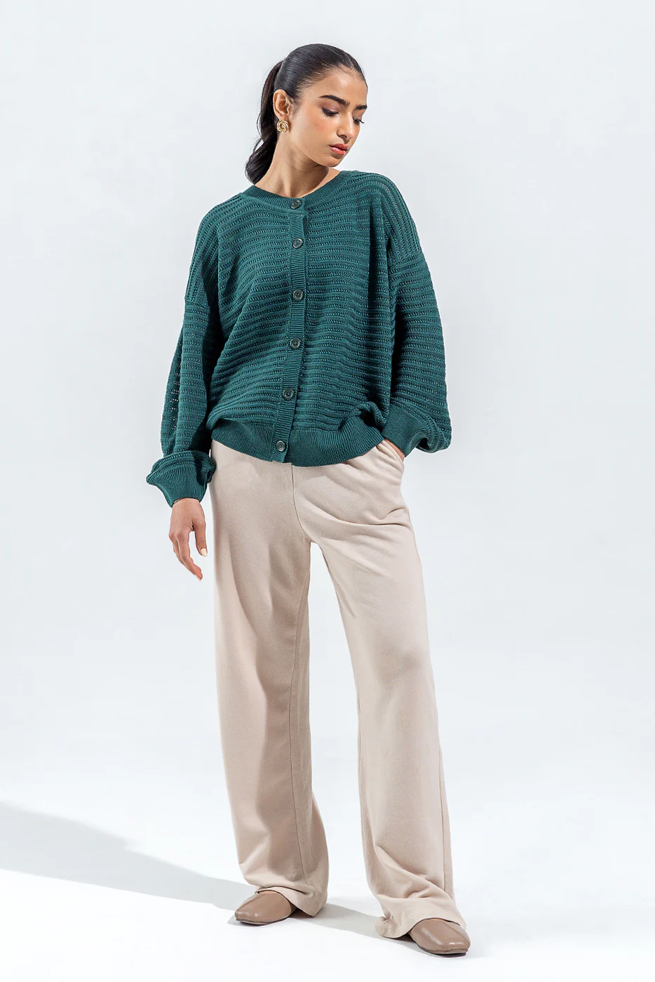 KNITTED CREW NECK CARDIGAN - Image 2