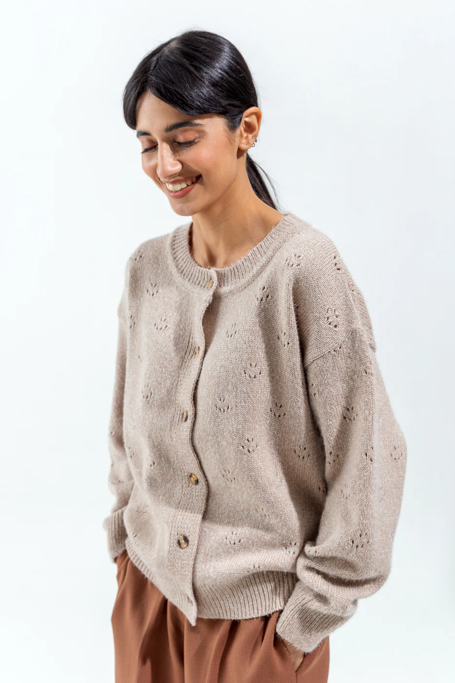 MELANGE CREW NECK CARDIGAN - Image 2
