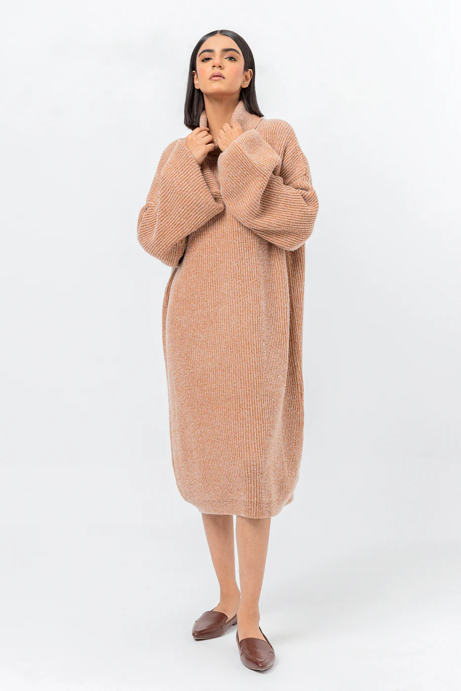 BEIGE MELANGE SWEATER DRESS - Image 4