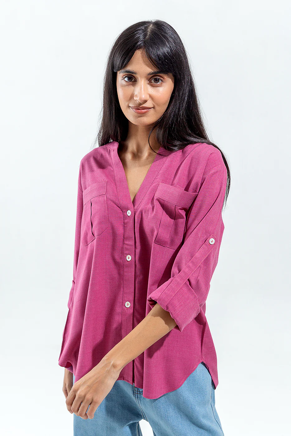 PINK CHAMBRAY BUTTON THROUGH SHIRT - Image 2