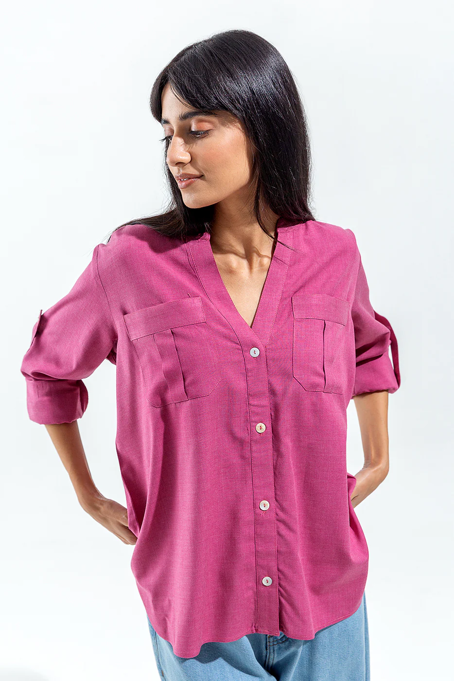 PINK CHAMBRAY BUTTON THROUGH SHIRT - Image 3