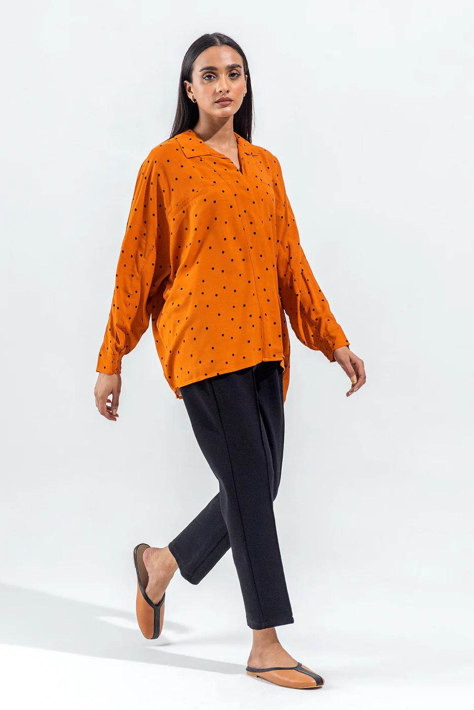 ORANGE AND BLACK POLKA DOT SHIRT - Image 2