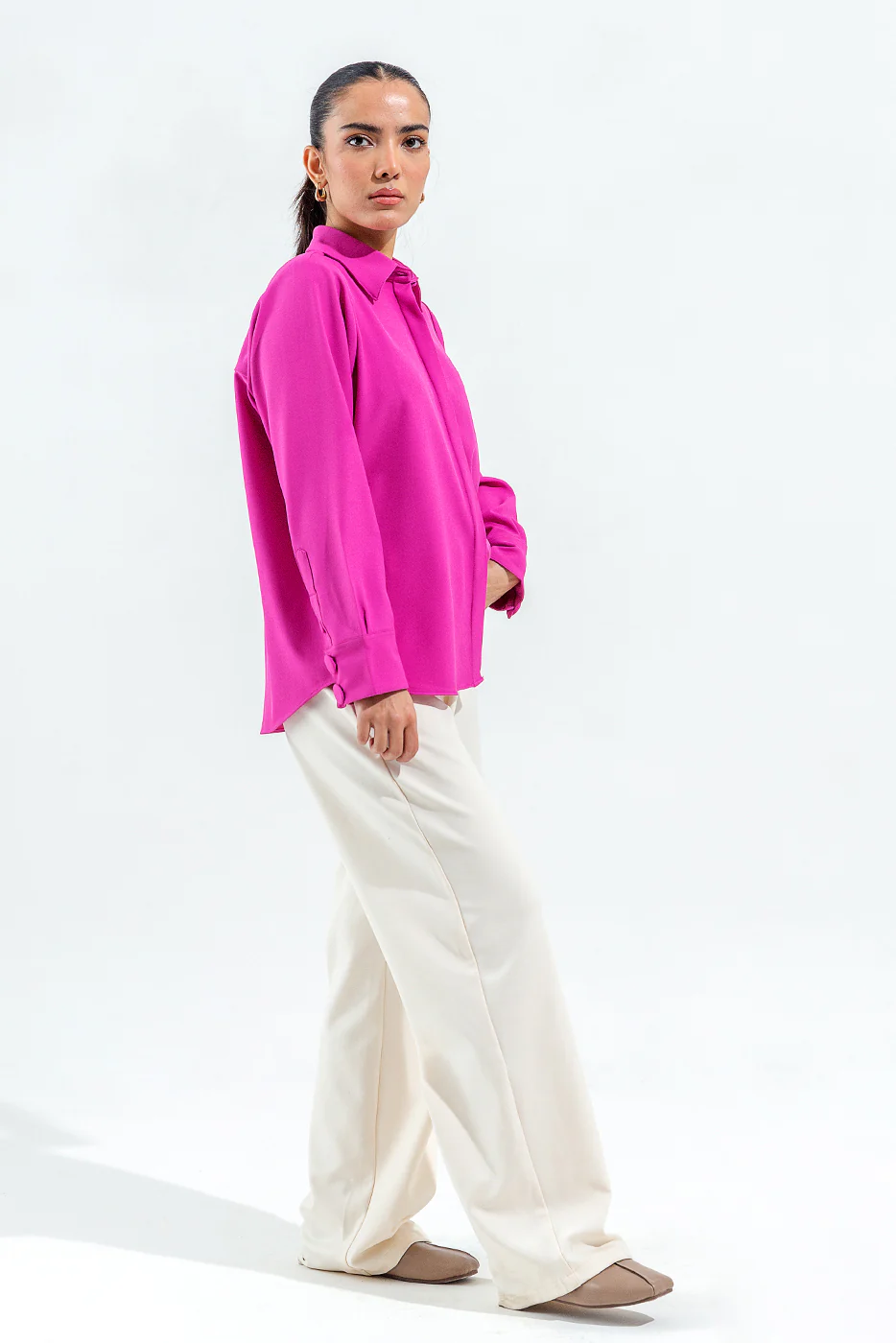 FUCHIA PINK BUTTON THROUGH SHIRT - Image 3