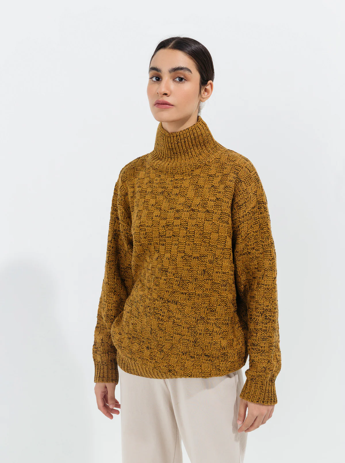 DARK MUSTARD PATTERN KNIT PULLOVER - Image 3