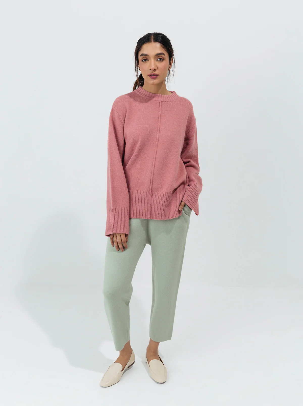LIGHT PINK RIBBED HEM PULLOVER - Image 3