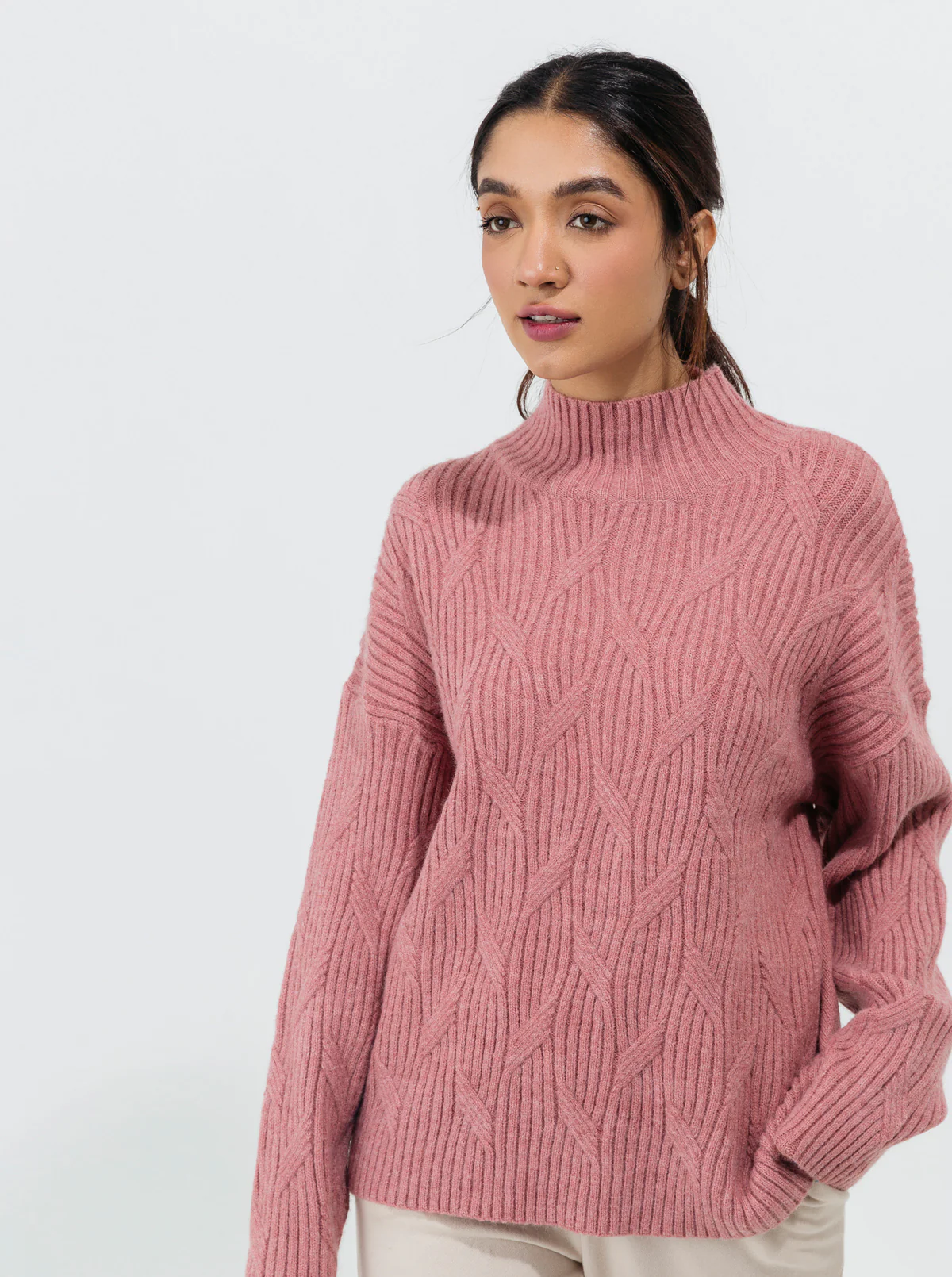 BLUSH PINK DOUBLE PATTERN KNIT PULLOVER - Image 3