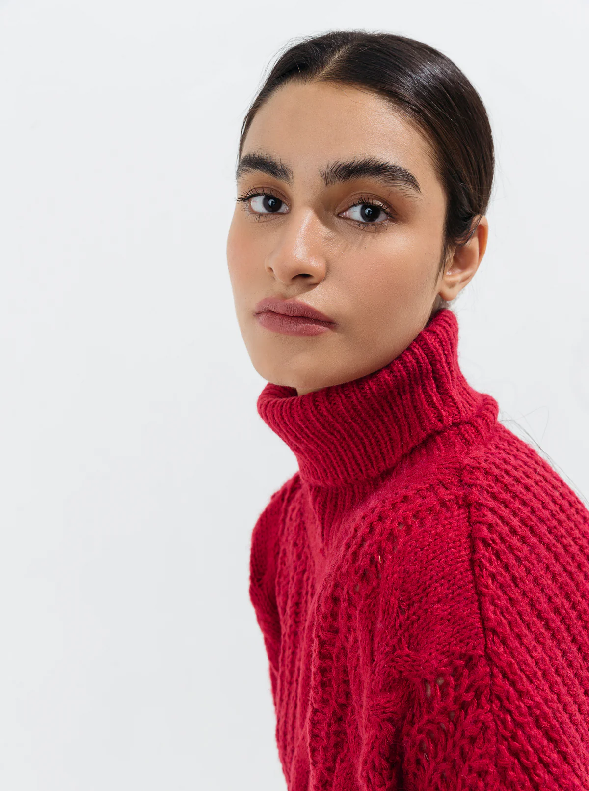 RED PURL CABLE KNIT PULLOVER - Image 3