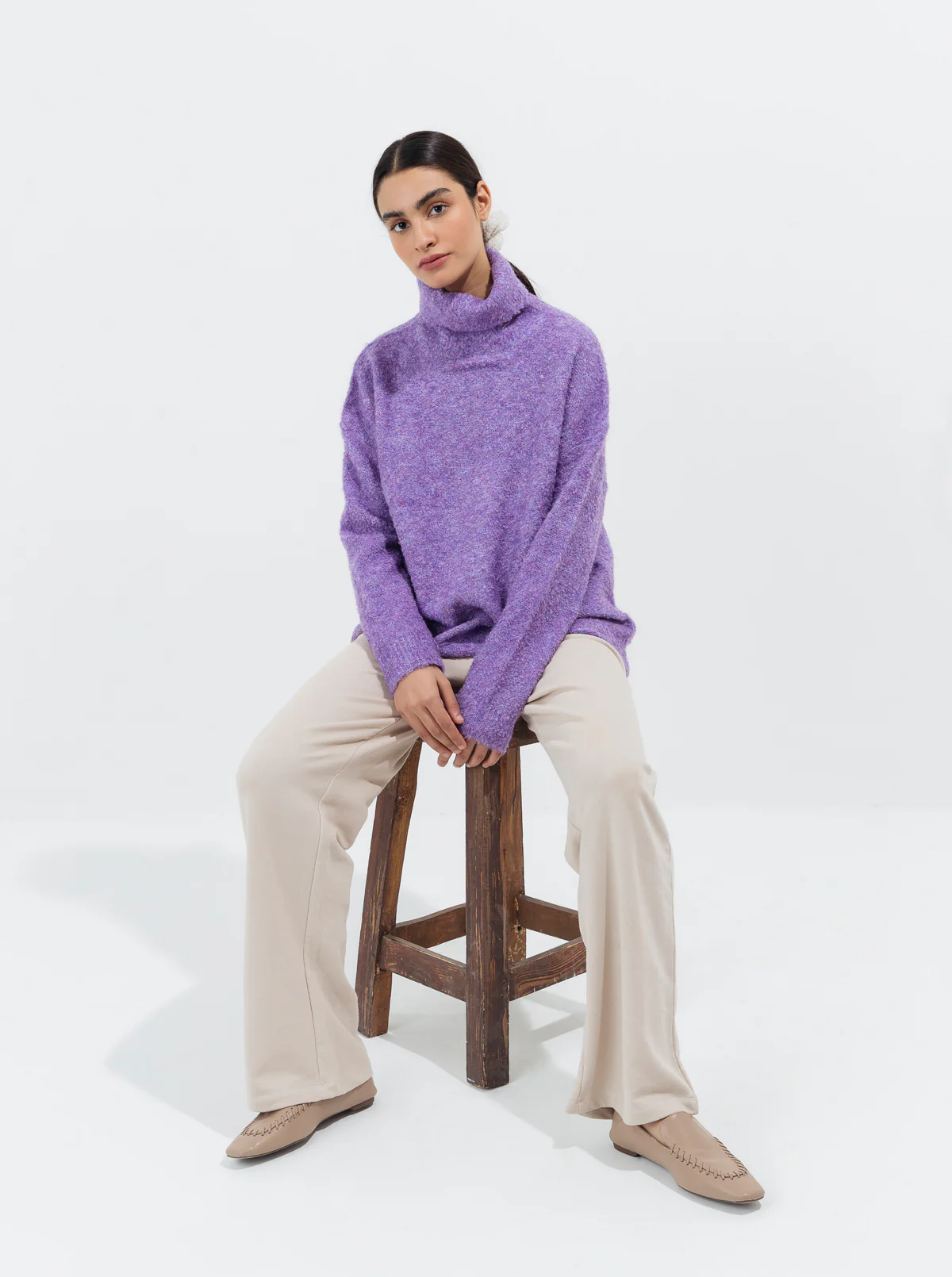 LILAC FUZZY MELANGE KNIT PULLOVER - Image 2