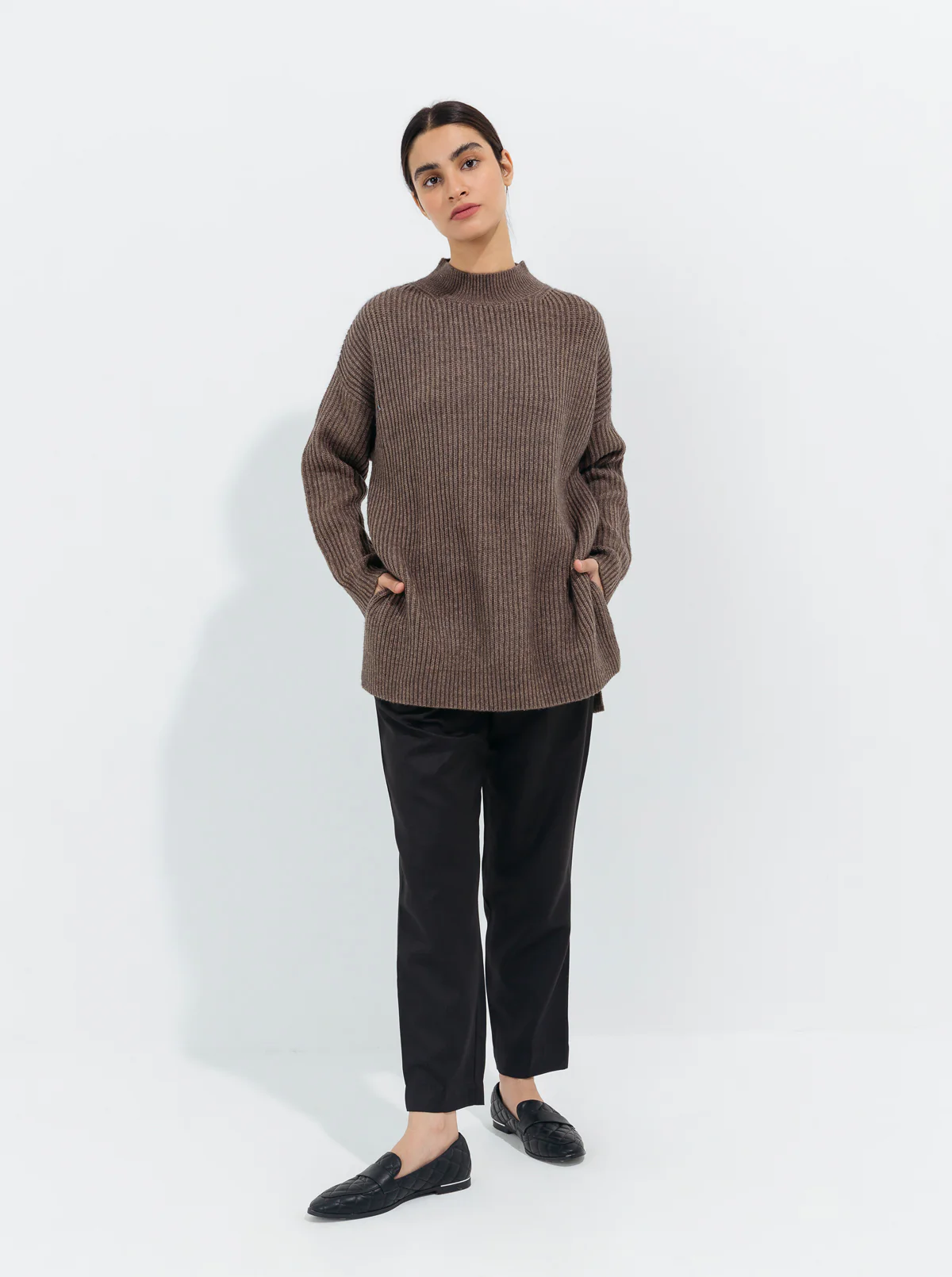 GRAY RIB KNIT PULLOVER SWEATER - Image 2