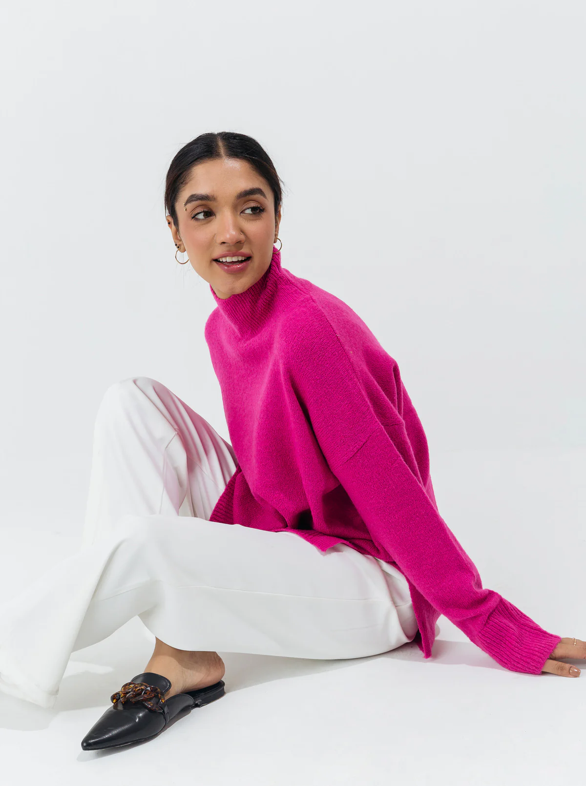 SHOCKING PINK HIGH NECK PULLOVER - Image 2