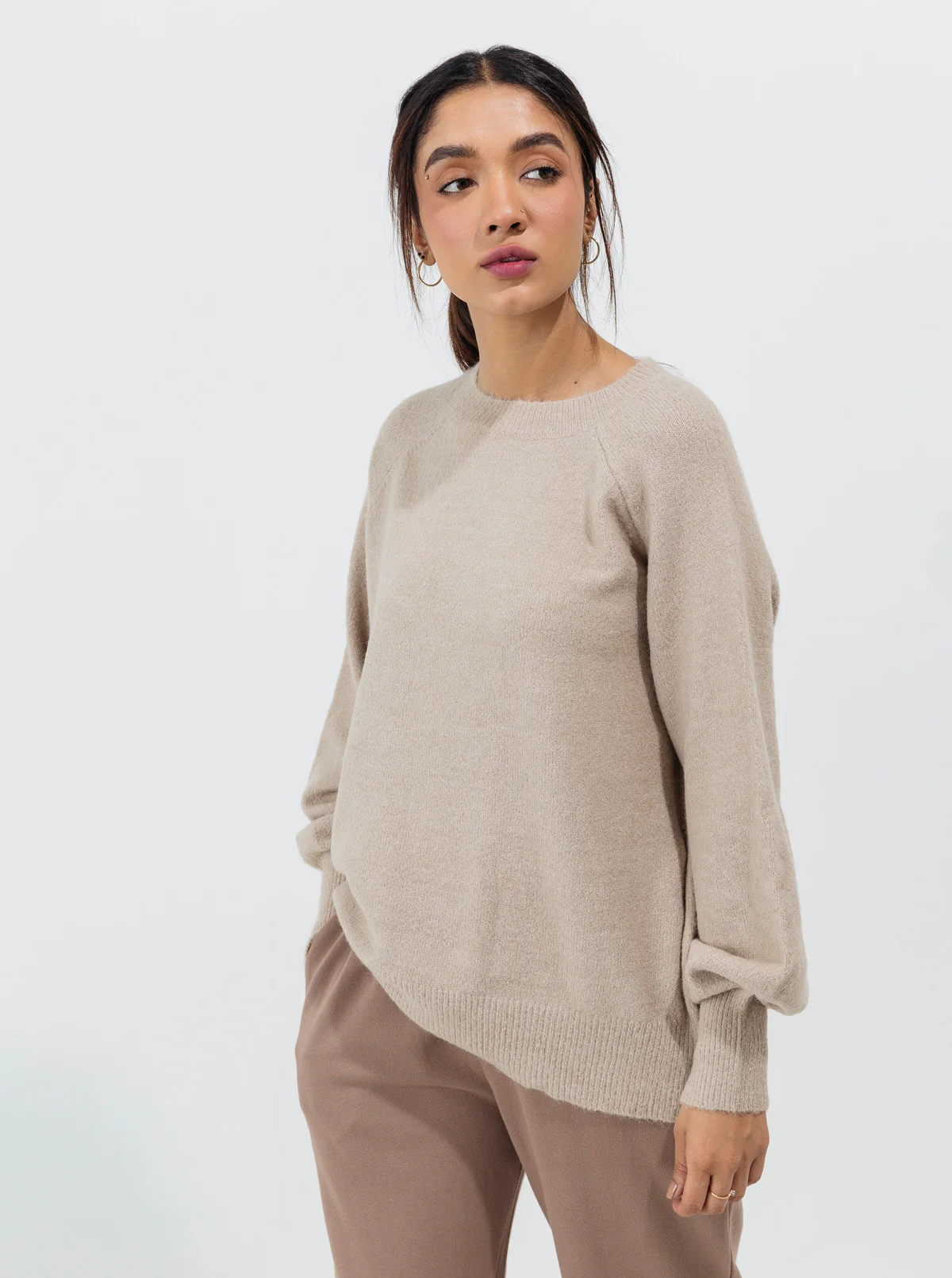 LIGHT BEIGE FLAT KNIT PULLOVER - Image 2