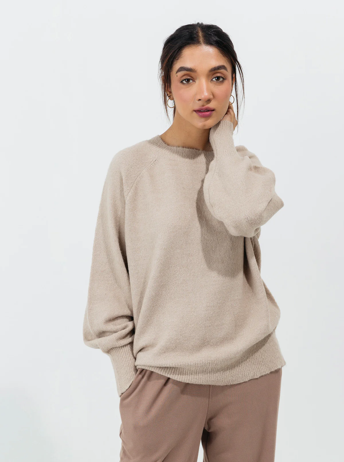 LIGHT BEIGE FLAT KNIT PULLOVER - Image 3